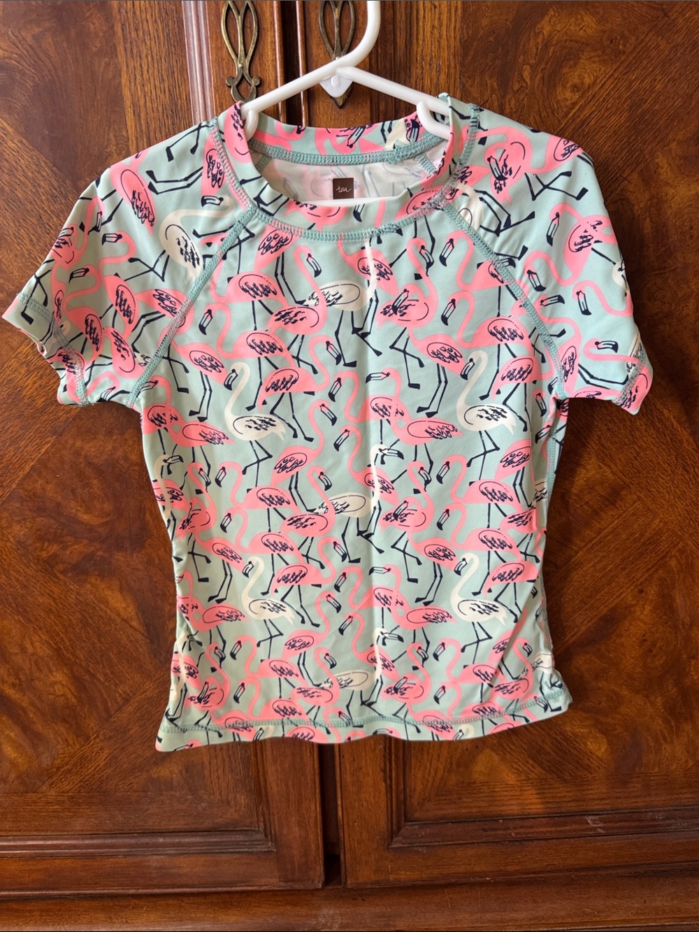 Tea Collection Girls' Short Sleeve Flamingo Tee - Mint & Pink size 8